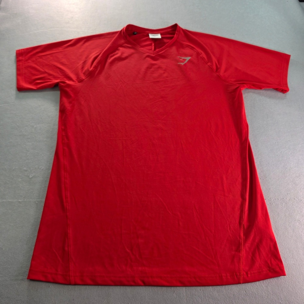 Gymshark Mens Red V-Neck Raglan Performance Training Shirt Large GMST3104-FLR